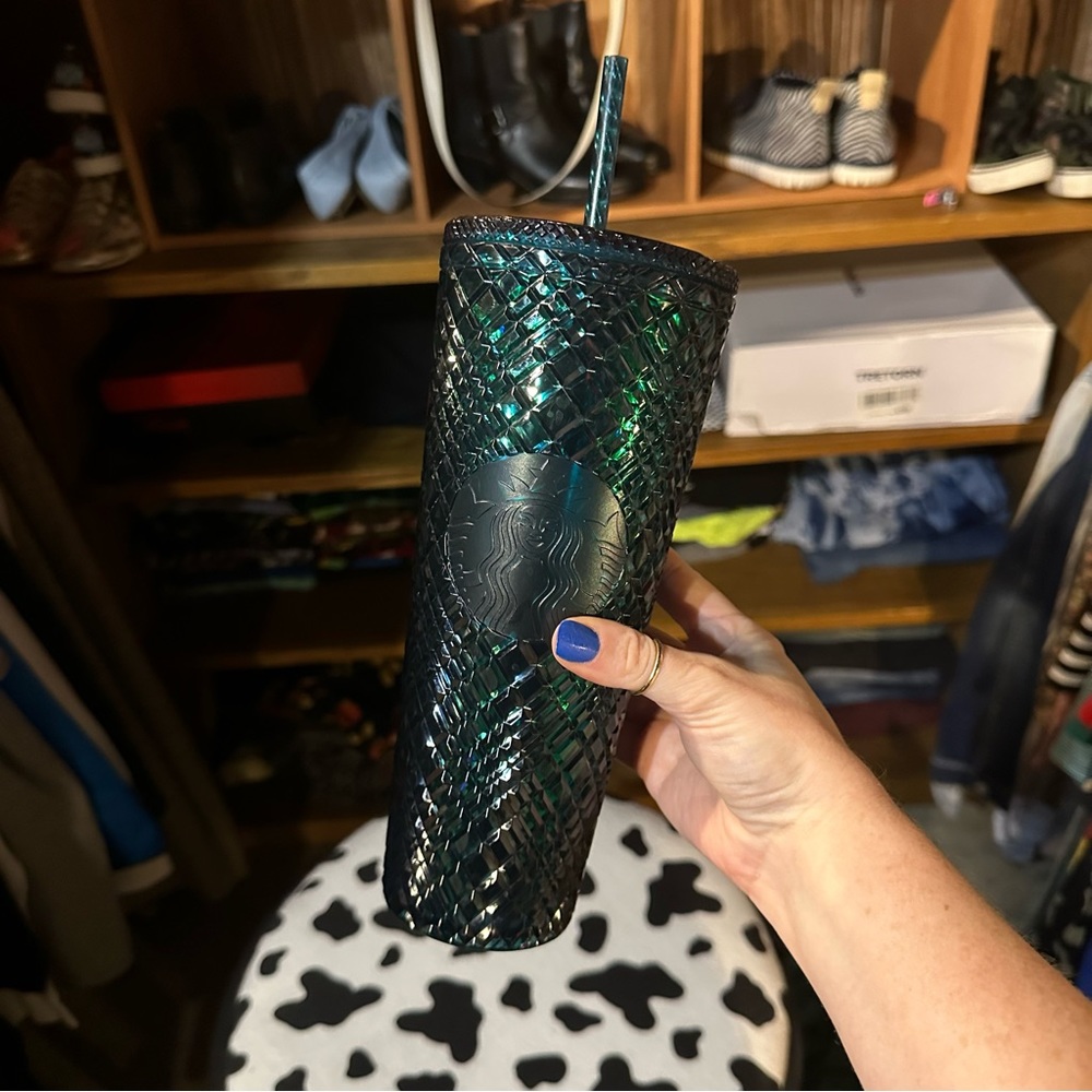Spruce teal diamond grid Starbucks Tumbler
